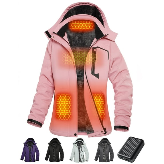 Heated Jacket for Women, Graphene Lightweight Heating Jackets with Battery Pack 12V Fast Charge 18400mAh Waterproof Windproof, Winter Outdoor Soft Shell Electric Heating Coat