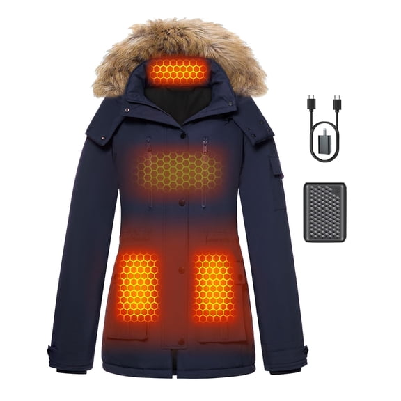 Heated Jacket for Women, Graphene Lightweight Heating Jackets with Battery Pack 12V Fast Charge 18400mAh Winter Outdoor Soft Shell Electric Heating Coat