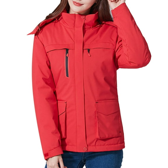 Heated Jacket for Women Windproof Outdoor Sports Fast Warm Up Hooded Jacket Long Sleeve Electric Heated Coat Solid Color Heating Clothing Thermal Winter Jacket
