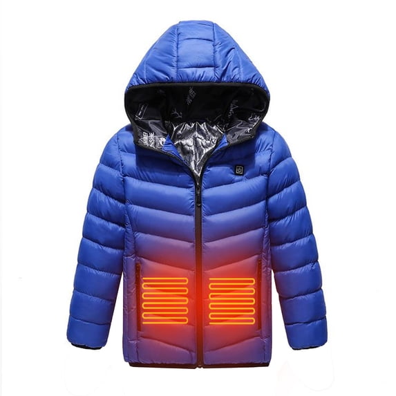 Heated Jacket for Kids Hooded Electric Padded Soild Color Print Zip Up -Lined Boys Coats with Pockets [Battery Not Included](6 Years 140,Dark Blue)