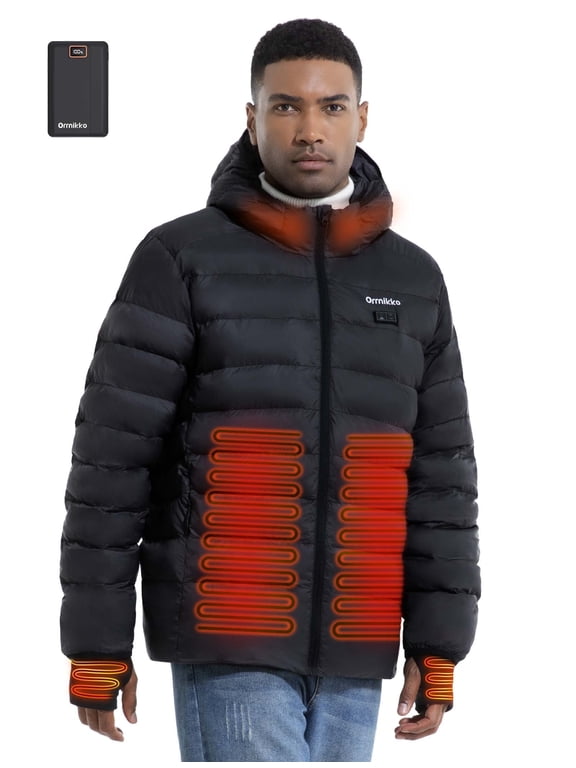 Heated Jacket for Men, Men's Heated Jacket,12V 20000mAh Battery, Heated Cuffs, Heated Winter Coat, Electric Heating Jacket, Lightweight Black XL