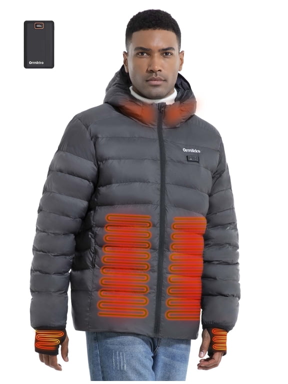 Heated Jacket for Men, Men's Heated Jacket,12V 20000mAh Battery, Heated Cuffs, Heated Winter Coat, Electric Heating Jacket, Lightweight Gray XL