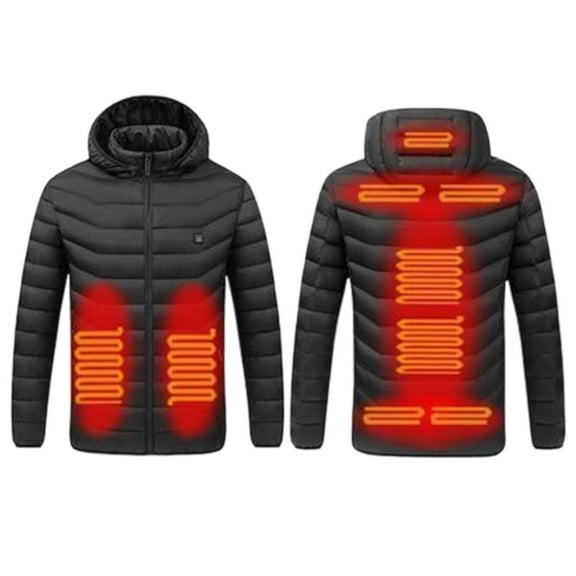 Heated Jacket for Men Women 9 Heating Zones Hooded Coat Jackets USB Powered Thermal Coats (Black L)