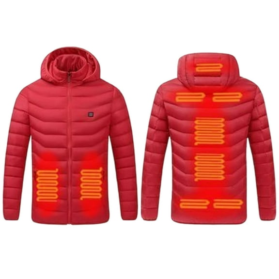 Heated Jacket for Men Women 9 Heating Zones Hooded Coat Jackets USB Powered Thermal Coats (Red XL)