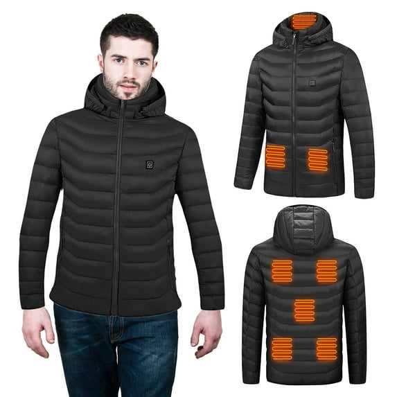 Heated Jacket for Men Women, Heated Jacket Long sleeve, 8 Areas Winter Heating Coat, Black XXL
