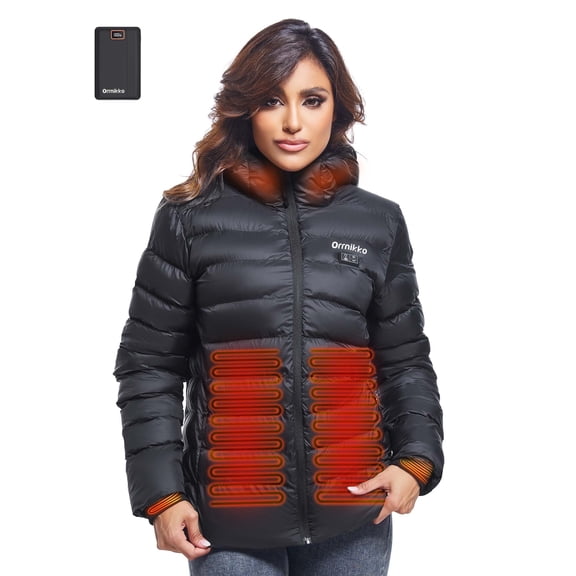 Heated Jacket for Women, Women's Heated Jacket, 12V 20000mAh Powerbank, Heated Cuffs, Heated Winter Coat, Electric Heating Jacket, Lightweight Black L