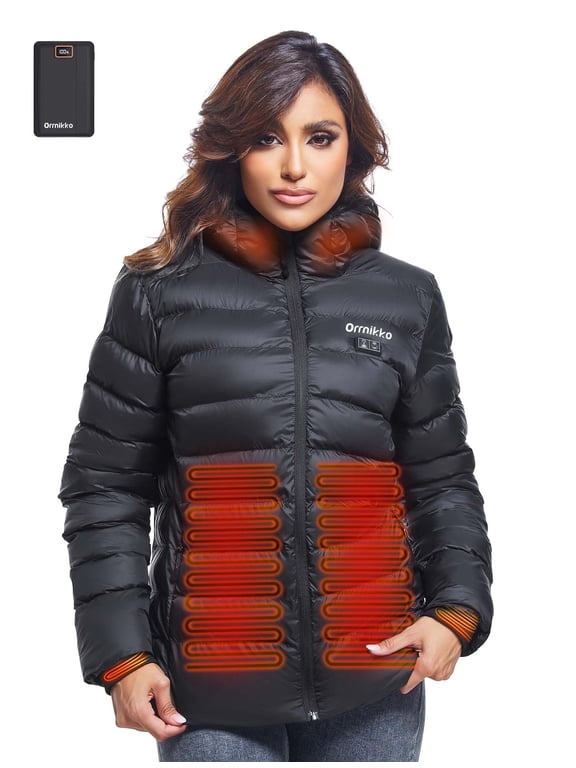 Heated Jacket for Women, Women's Heated Jacket, 12V 20000mAh Powerbank, Heated Cuffs, Heated Winter Coat, Electric Heating Jacket, Lightweight Black L