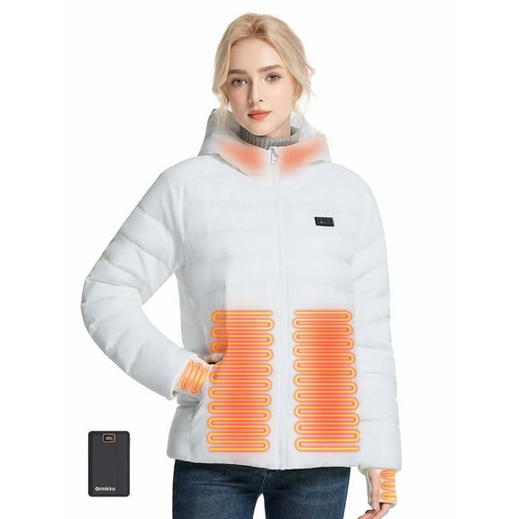 Heated Jacket for Women, Women's Heated Jacket, 12V 20000mAh Battery, Heated Cuffs, Heated Winter Coat, Electric Heating Jacket, Lightweight White L