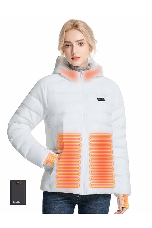 Heated Jacket for Women, Women's Heated Jacket, 12V 20000mAh Battery, Heated Cuffs, Heated Winter Coat, Electric Heating Jacket, Lightweight White L