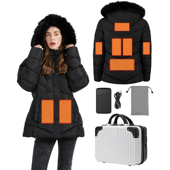 Heated Jacket for Women with Battery Pack, Womens Winter Heated Coat with Detachable Hood