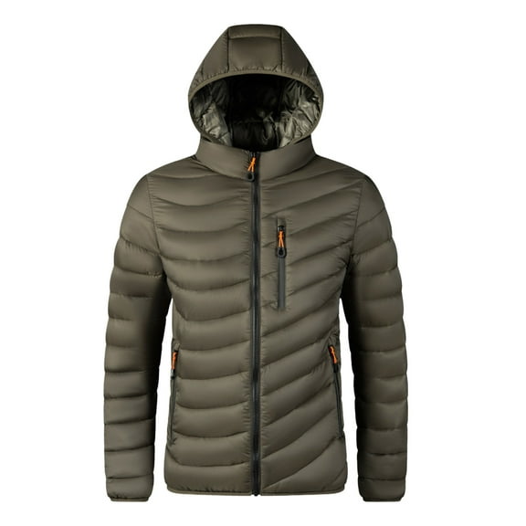 Heated Jackets For Men Down Alternative Quilted Lightweight Packable Padding Detachable Hood Straight Jacket,Army Green,L