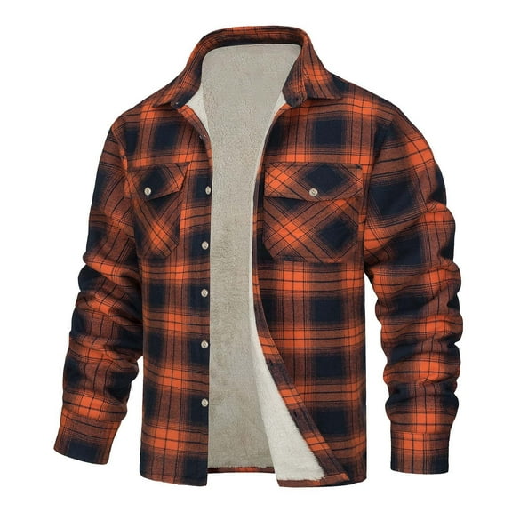 Heated Jackets For Men Fashion Casual Check Square Lapel Pocket Hoodless Fastening Clip Wind Breaker Jackets Mens,Orange,3XL