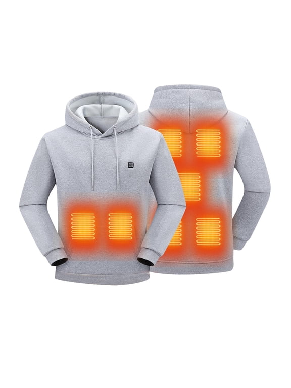 Heated Jackets For Men Hooded Drawstring Front Zip 7 Heating Zones 3 Levels Outwear Thermal Comfy Coat With Pockets (M, Gray-A)