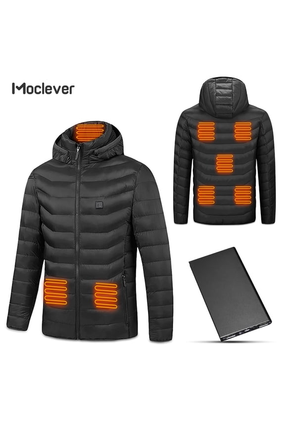 Heated Jackets for Men Women with 20000mAh Power Bank, Electric Winter Hooded Jacket with 3-Level Heating Modes 8 Heating Zones Detachable Zipper Hood