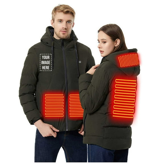 Heated Jackets for Men Women Waterproof Electric Insulated Winter Coat Rechargeable Heating Coat Thermal Zip up Hooded Hiking Jacket Windbreaker Outerwear
