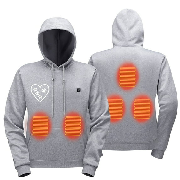 Heated Jackets for Women 5 Heat Zones Usb Electric Heating Long Sleeve Love Print Winter Sweatshirts No Battery Warm Outdoor Casual Hoodies for Men Grey XXL