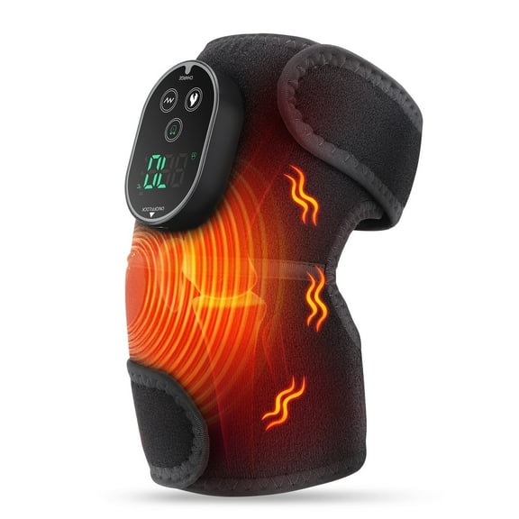 Heated Knee Massager, 3 in 1 Knee Massager with Heat and Vibration, Portable Cordless Electric Massage Knee Heating Pads Elbow Shoulder Brace Wrap, 3 Vibration Heating Modes and LED Display