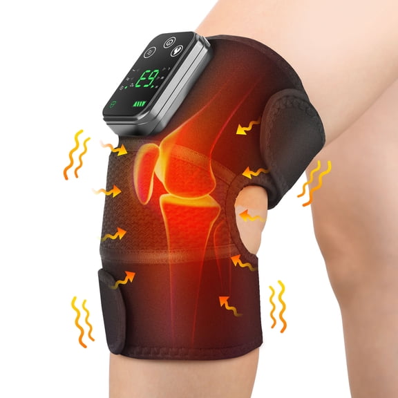 Heated Knee Massager, 3-In-1 Heated Knee Brace Wrap, Heating Vibration Massager, Portable Wireless 3 Adjustable Heating Modes, 4000mAh