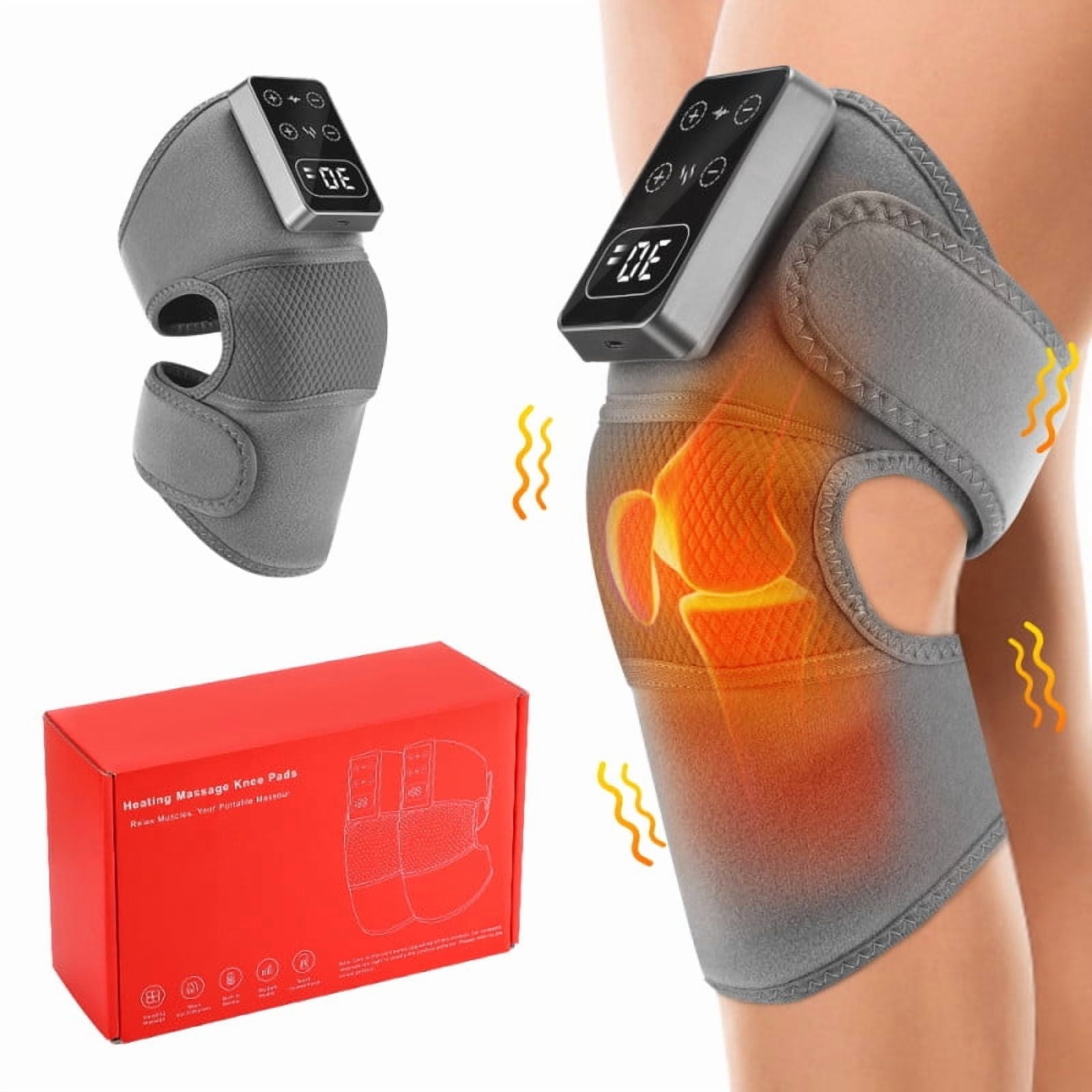 Heated Knee Massager with Heat and Compression, Portable Knee Massager, Shoulder & Elbow Heating Pads, Cordless Rechargeable Knee Massager,3 in 1 Vibration Massage