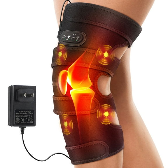 Heated Knee Massager Large Knee Heating Pad, Vibration Knee Massager with 4 Motors Deep Massage & 3X Larger Pad for Better Circulation, 12V Direct Plug Power Supply Knee Warmers Wrap, Adjustable Size