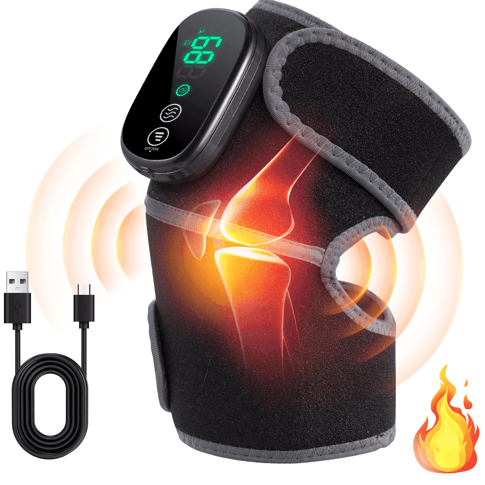 Heated Knee Massager,5000mah Large Capacity Battery Cordless Knee Massager with Heat,3 in 1 with 3 Vibration Modes & 3 Heating Levels for Shoulder Knee Pain,Rechargeable Heated Knee