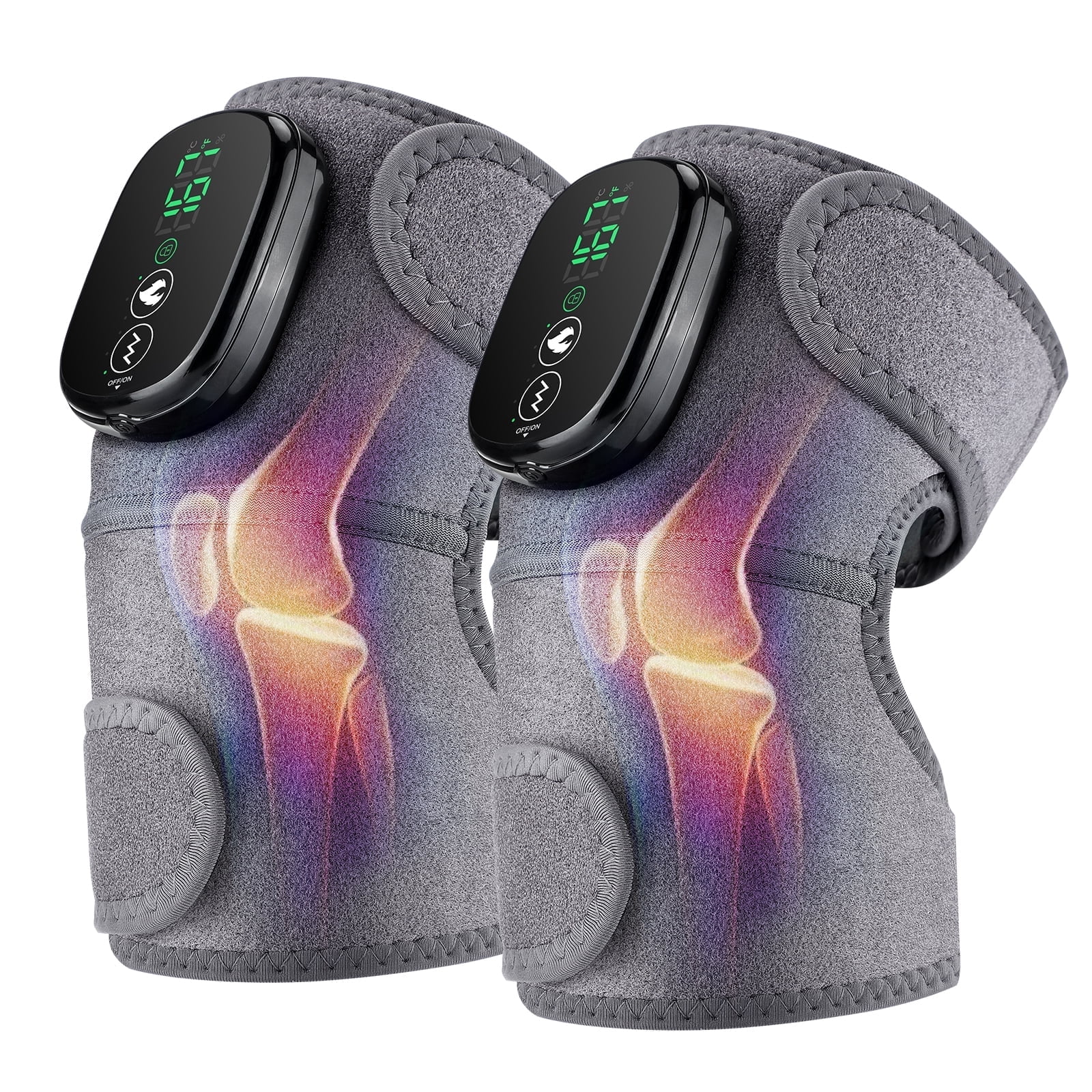 Heated Knee Massager Shoulder Heating Pads Elbow Brace 3 in 1, Cordless Knee Heating Pad, 3 Vibrations Heating Modes, Heating Knee Warmers Wrap for Knee Elbow Shoulder Stress Relief(2PCS)