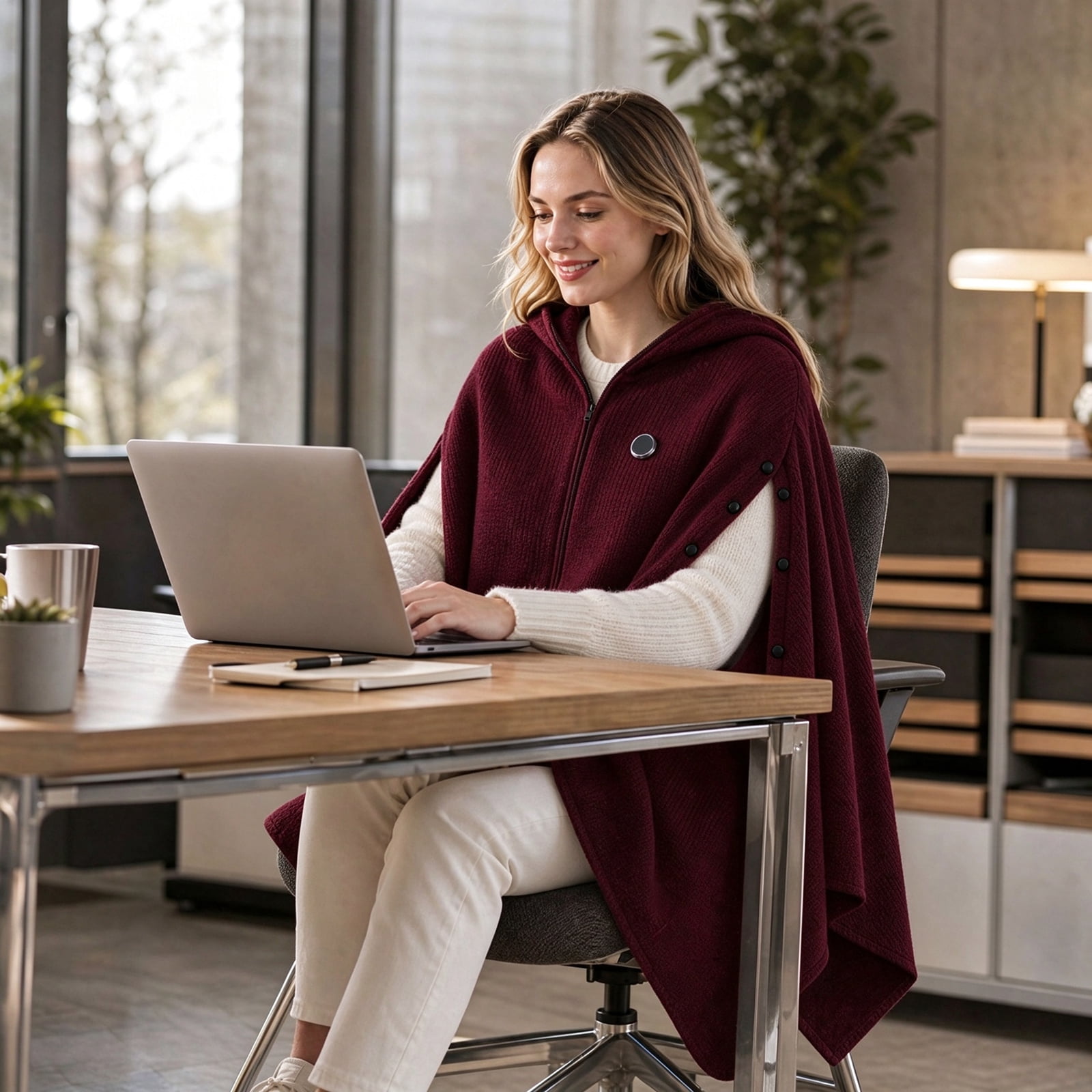 Heated Knit Poncho Wrap with Hood, Wearable Electric Blanket Shawl for ...