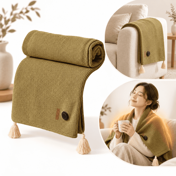 Heated Lap Blanket and Wearable Shawl, Hooded Electric Heating Blanket with Zipper and 3 Heat Levels for Office Work Sofa Lounging Travel and Home