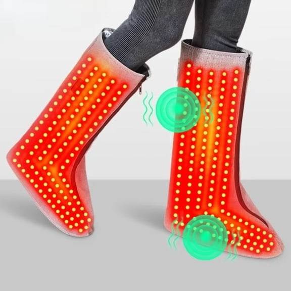 Heated Leg & Foot Massager Electric Warming Boot with Vibration & Red Light, Full Calf to Foot Coverage, 3 Heat Levels, Auto-Off Timer, Washable, One Size, USB Powered, 1-Pack