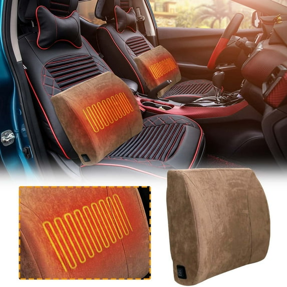 Heated Lumbar Support Pillow for Car and Office, USB Interface Adjustable Temperature Back Cushion, Ergonomic Foam Pillow for Muscle Relief and Circulation