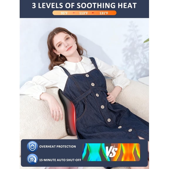 Heated Lumbar Support Pillow with Vibration Massage, Ergonomic Memory Foam Back Cushion for Office Chair Car Desk,  Large