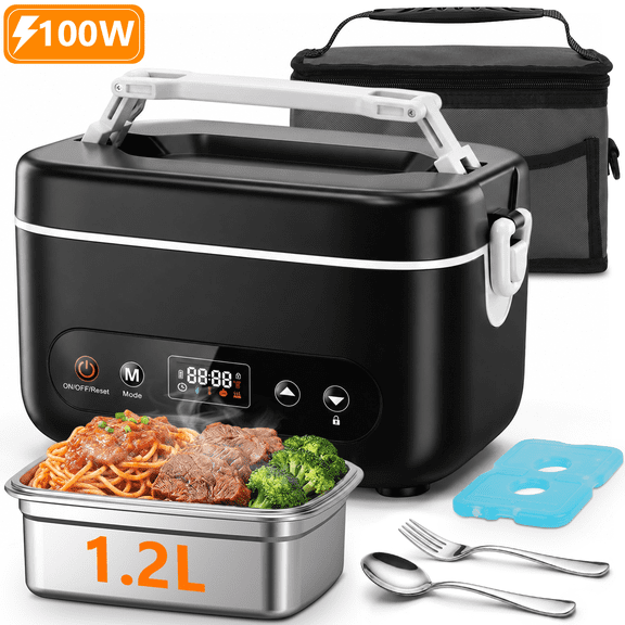 Heated Lunch Box, 5-Cup Electric Lunch Box for Adults, Rechargeable Heating Lunch Box with Scheduled Heating, Leak-Proof, Bonus Ice Pack & Insulated Bag for Work, Outdoor, Travel, Car, Office
