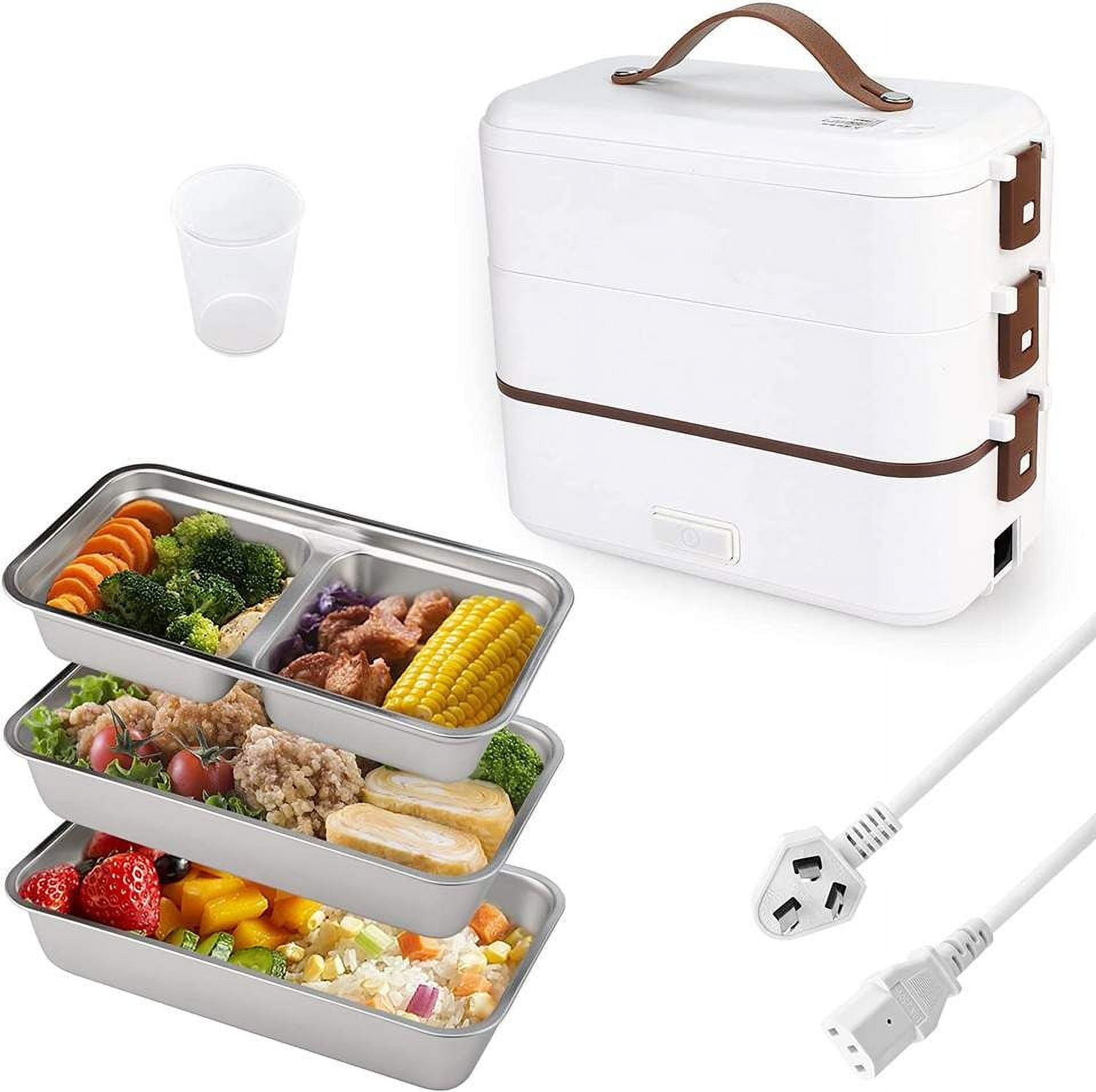 Vigor Heated Lunch Box 800 ml Self Cooking Electric Lunch Box, Portable Food Warmer for On-The-Go 2 Layers - Style: 1 Set