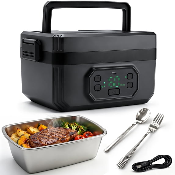 Heated Lunch Box for Adults, 1.6L Self-Heating Food, Cordless 5-Sided Heating Temp Control with Timer, Scheduled Heating, 24000mAh Battery, Leakproof Design