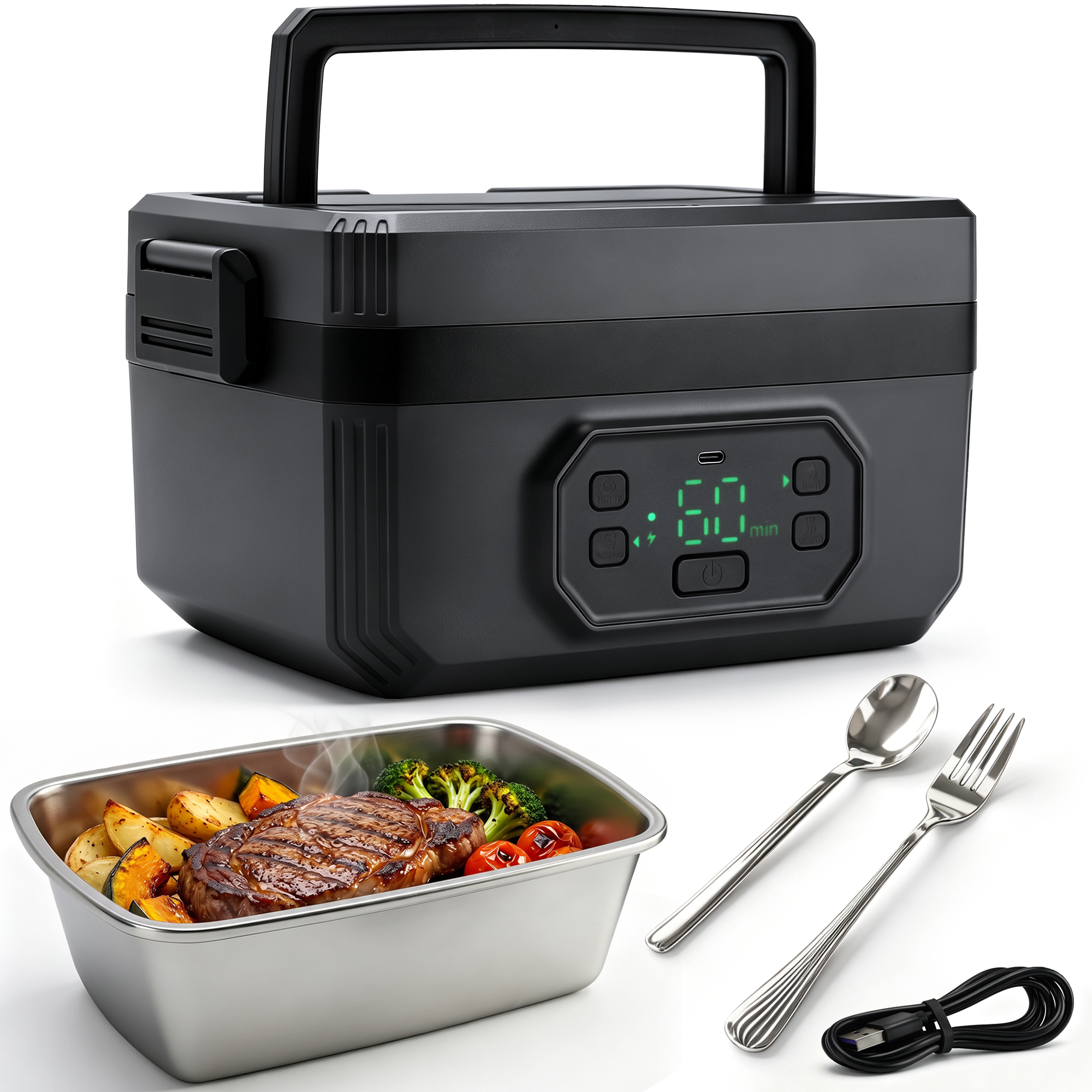 Heated Lunch Box for Adults, 1.6L Self-Heating Food, Cordless 5-Sided Heating Temp Control with Timer, Scheduled Heating, 24000mAh Battery, Leakproof Design