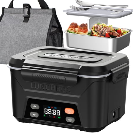 Cordless Electric Lunch Box for Adults, 5.5 Cups Self Heating Lunch Box Battery Powered, with Automatic Scheduled Heating, Removable Tray Divider, for Work Car Outdoor Use, Black