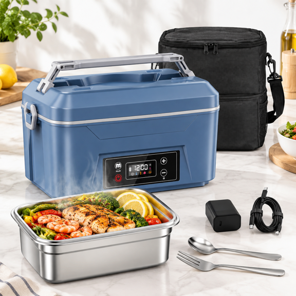 Heated Lunch Box For Adults 5.5 Cups Self-heating Food Warmer Blue