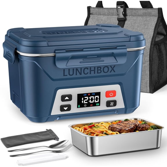 Heated Lunch Box for Men, Electric Lunch Box for Adults, 5.5 Cups Cordless Portable Food Warmer, Rechargeable Self Heating Food Heater with Memory Function, Automatic Keep Warm(Classic Blue)