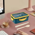 thumbnail image 1 of Heated Lunch Box with Utensils | Microwave Safe Stackable Food Storage Container | Leakproof Multi-Compartment Design | Includes 1 Box Spoon Chopsticks | BPA-Free | 8.14x5.59x2.87in | Portable Meal, 1 of 6