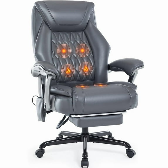 Heated Massage Office Chair with 6 Points Vibration, Reclining Ergonomic Desk Chair with Footrest for Extra Comfort, PU Leather High Back Executive Computer Chair, Thick Padded Massage Chair