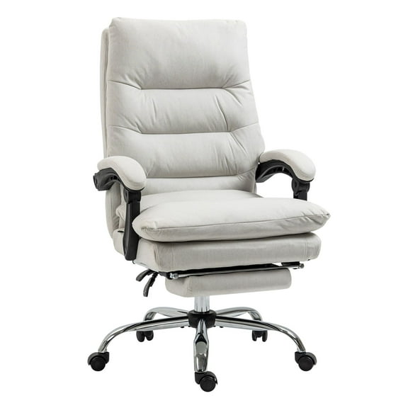 Heated Massage Office Chair, Microfiber Reclining Vibration Footrest Cream White