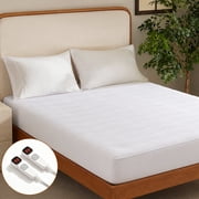 BEARKISS Electric Heated Mattress Pad Queen Size, ETL FCC Certified Even Heating 9 Heat Levels 1-10H Timer with Dual Controllers, White