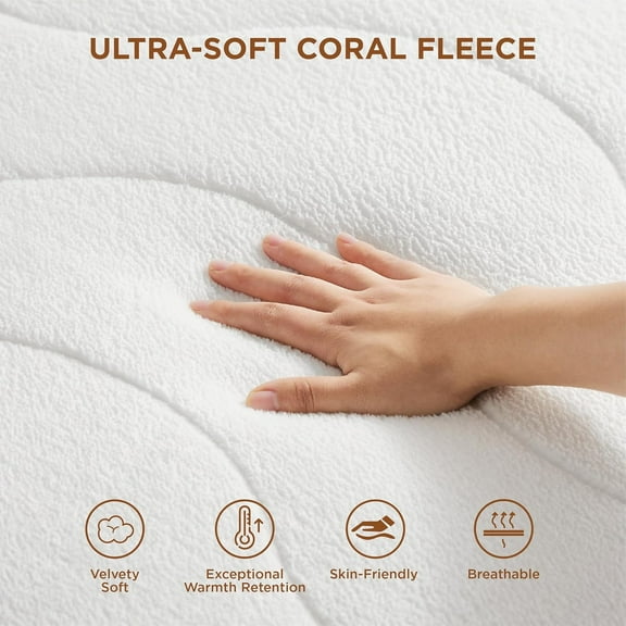 Heated Mattress Pad Full - Fast Heating, 10 Heat Settings, 12-Hour Auto Off, Coral Fleece, 54x75