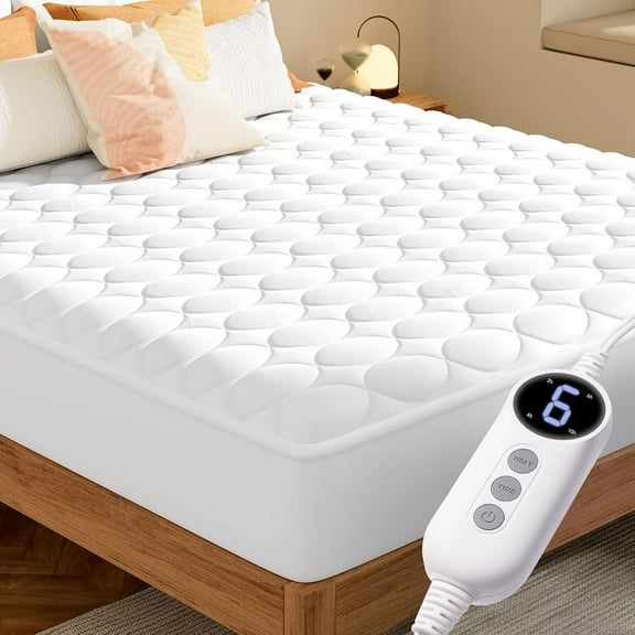Heated Mattress Pad Full Size - Electric Mattress Pads with 9 Heating Settings Controller & Auto Off 2/4/6/10 Hrs, Deep Pocket Warmer Bed Protector Cover for Bedroom Doorm, ETL Certified,White