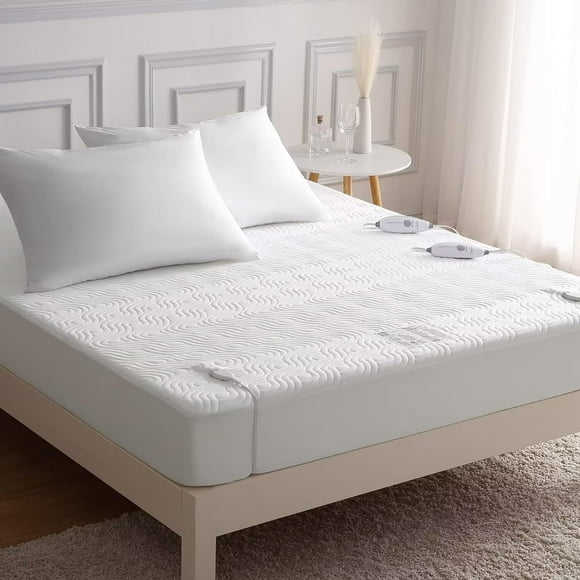 Heated Mattress Pad King 78" x 80" Dual Control Electric Mattress Cover with 4 Heat Settings & 10-hour Auto-Off, Machine Washable Mattress Pads, White