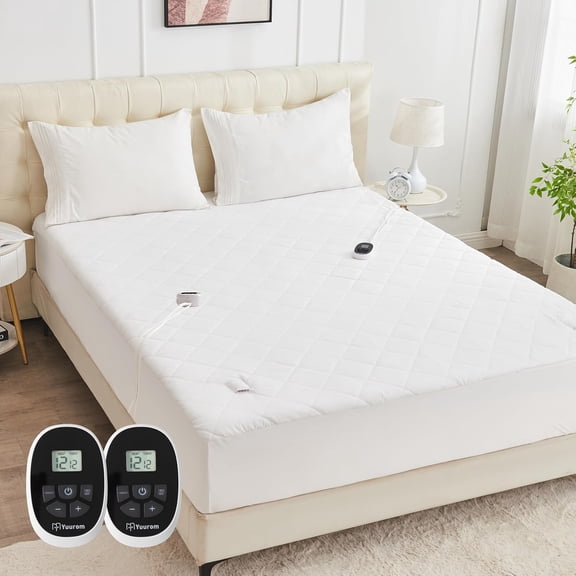 Heated Mattress Pad Queen 60"80" with Dual Control 12 Heat Settings 12-Hour Auto Off 13 ft Cord Fits 18-24" Deep Pocket White