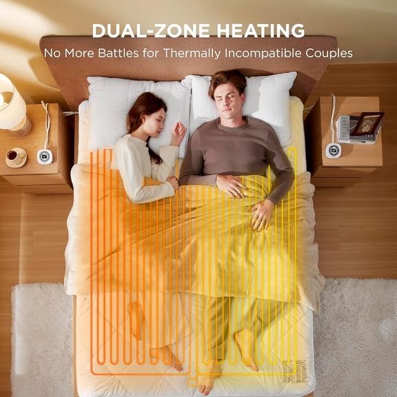 Heated Mattress Pad Queen - Dual Control Bed Warmer with Memory & Preheat Functions, 10 Heat Settings, Fast Heating, Brushed Electric Mattress Pad for Winter Comfort