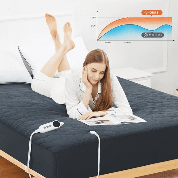 Heated Mattress Pad Queen Size - Dual Control, 6 Heat Settings & 10-Hour Auto Off, Quilted Electric Bed Cover, Bed Warmer with Deep Pocket | Fast Heating | Machine Washable,Grey,60"x80"