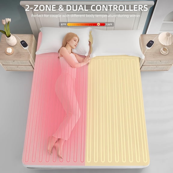 Heated Mattress Pad Queen Size Electric Mattress Dual Controller Bed Warmer 9 Heat Settings, 1-12 Hours Auto Off Memory Function Deep Pocket, Fast Heating, Machine Washable Queen 60"x80"