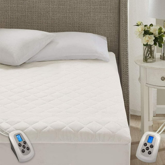 Heated Mattress Pad Queen White Dual Temperature Dual Controllers